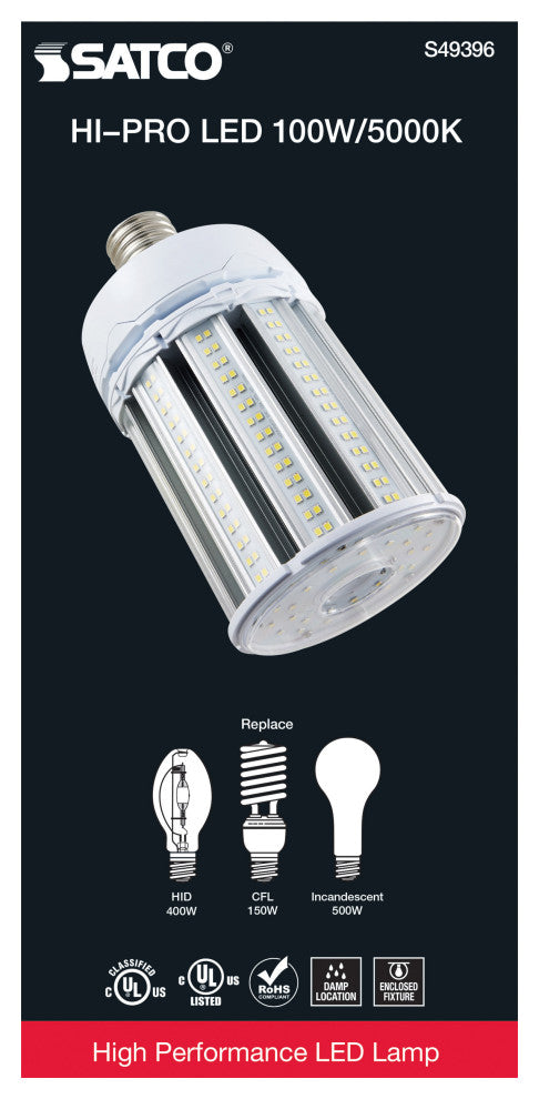 100W LED HID Replacement, 5000K, Extended Mogul Base, Type B Ballast Bypass