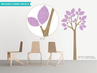 Modern Tree Fabric Wall Decal With Patterned Leaves, Purple