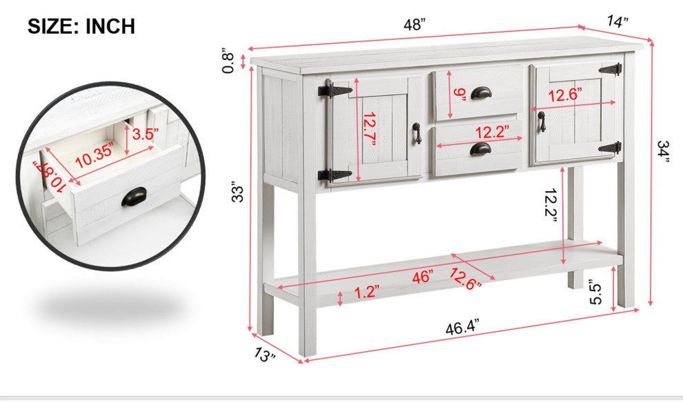 TATEUS 48'' Retro Style Dining Buffet Server Cabinet for Living Room and Kitchen, White