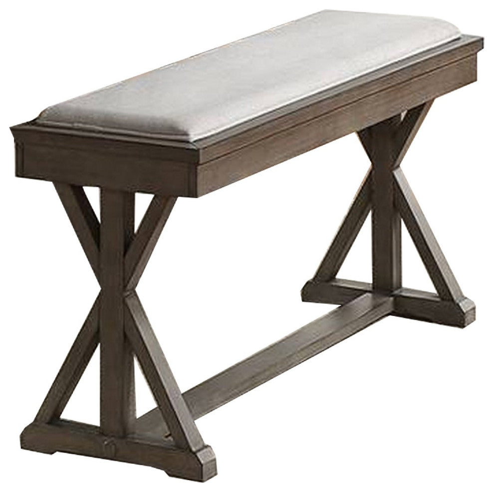 Benzara BM266494 Dining Bench With Padded Seat and Double Pedestal Base, Beige
