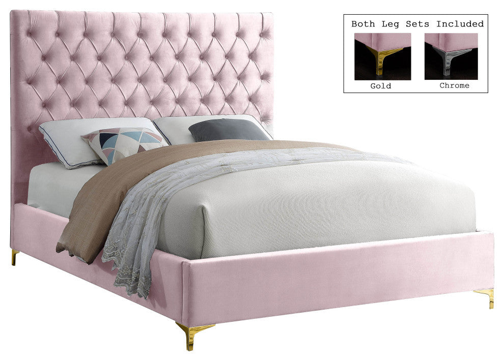 Cruz Velvet Upholstered Bed, Pink, Full