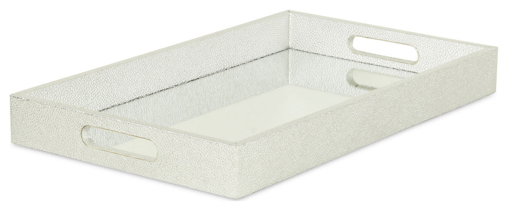 Labai Faux Shagreen, Mirrored Tray, Silver