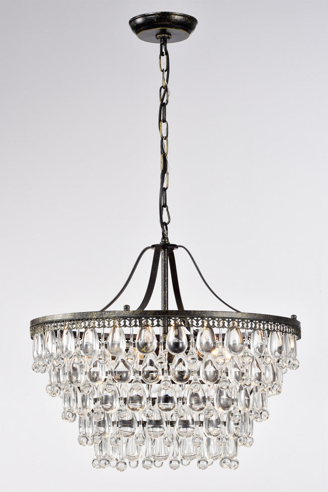 6-Light Antique Bronze Six Tier Crystal Chandelier  Glam Lighting