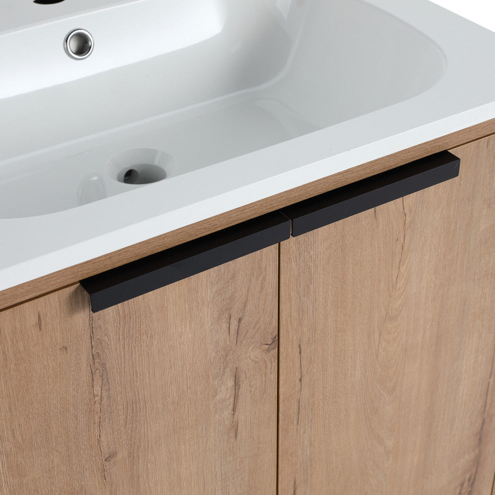 Single Vanity, Neutral Finish With Solid Surface Resin White Sink, 24"