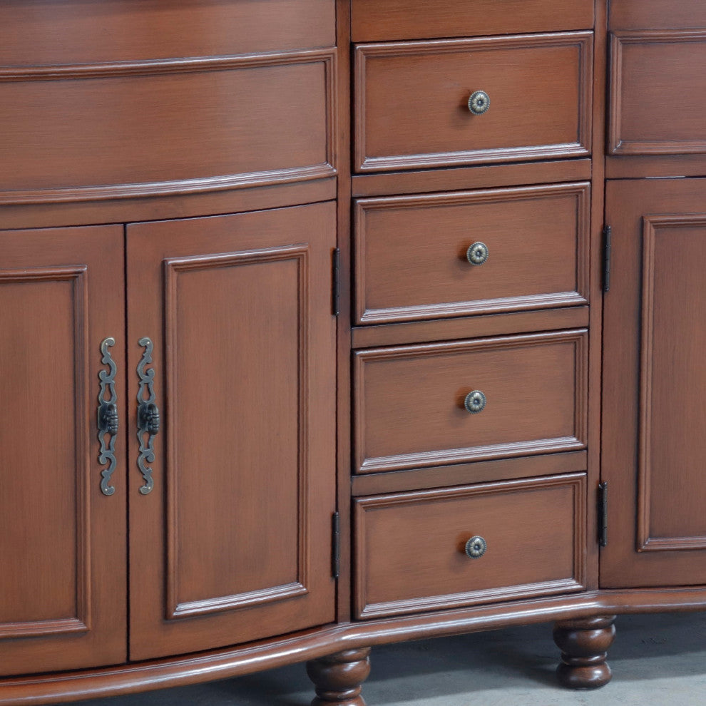 62" Double Sink Vanity Walnut Finish, Travertine Top