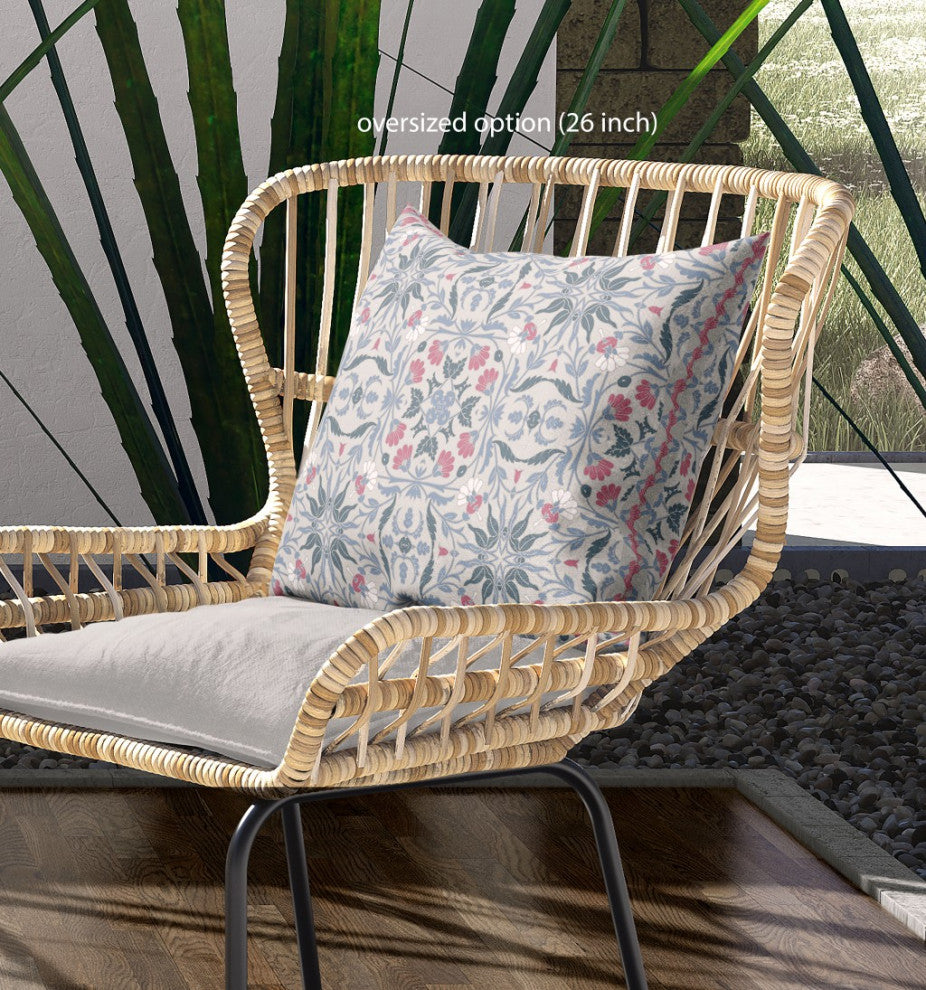 16 Pink Gray Paisley Indoor Outdoor Throw Pillow