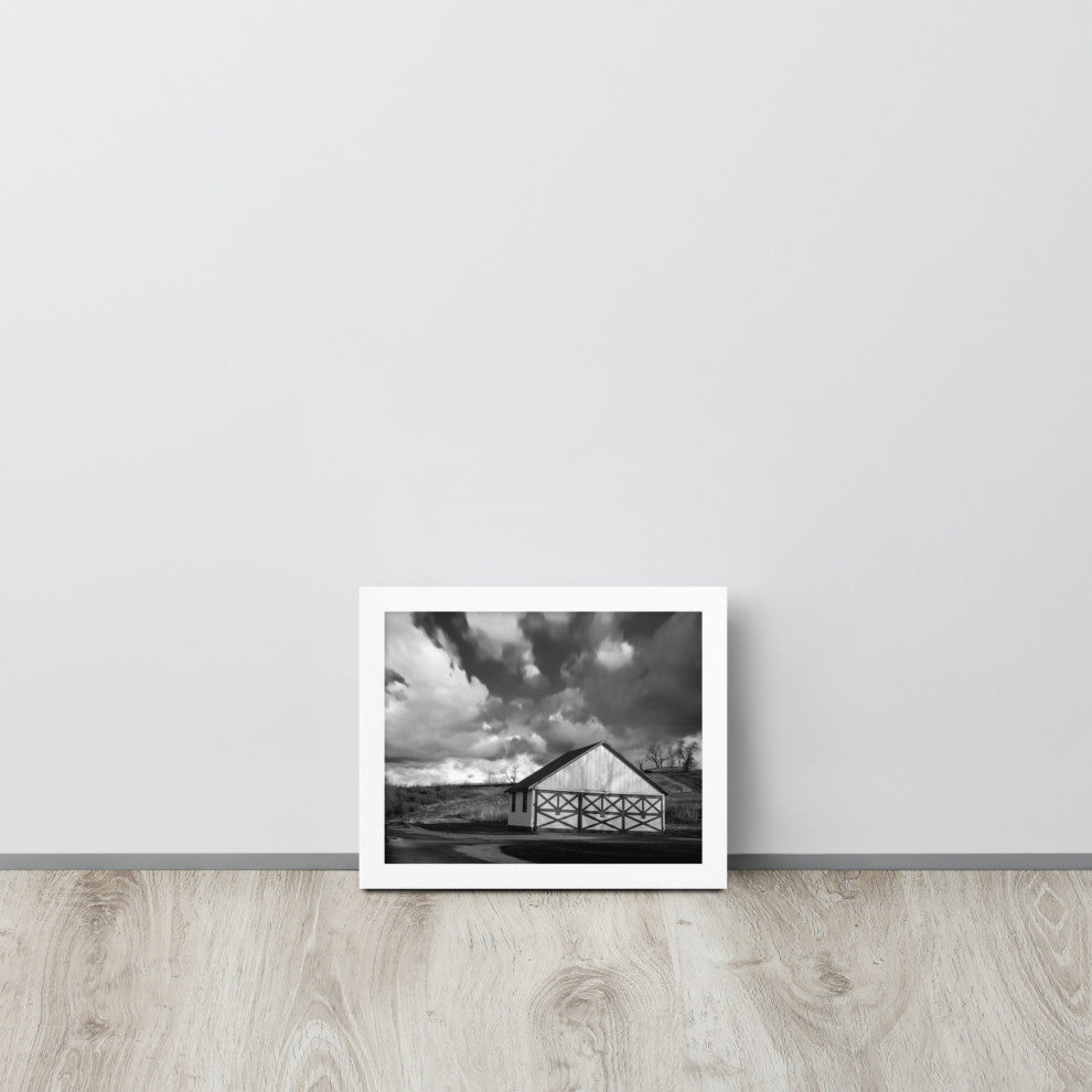 Aging Barn Morning Sun in Black and White Framed Photo Paper Wall Art Prints, White, 8" X 10"