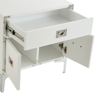 Monica Modern Lacquer Finish Chrome Metal Leg Side Table, White