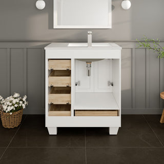 Eviva Happy 30"W White Bathroom Vanity with White Carrara Quartz Countertop