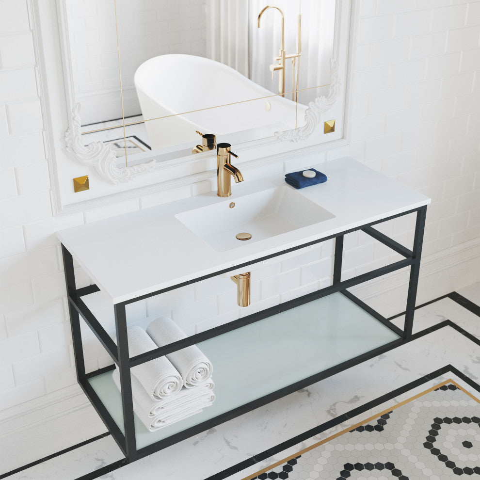 Pierre 48" Single, Metal Frame, Open Shelf, Bathroom Vanity, Black