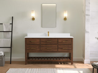 Parker Teak 60" Single Sink Bath Vanity in Dark Walnut 1.5" White Quartz