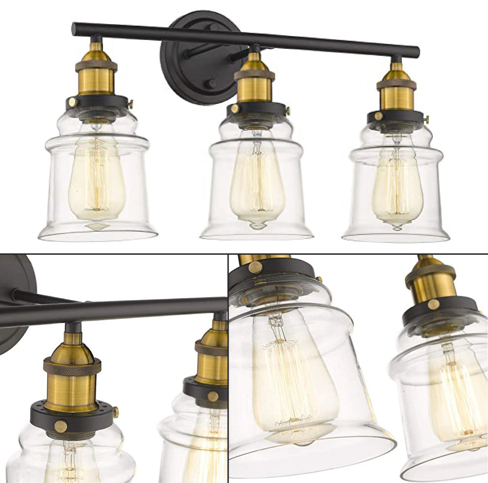 Glass & Metal light up vanity Brass & Black brass vanity light