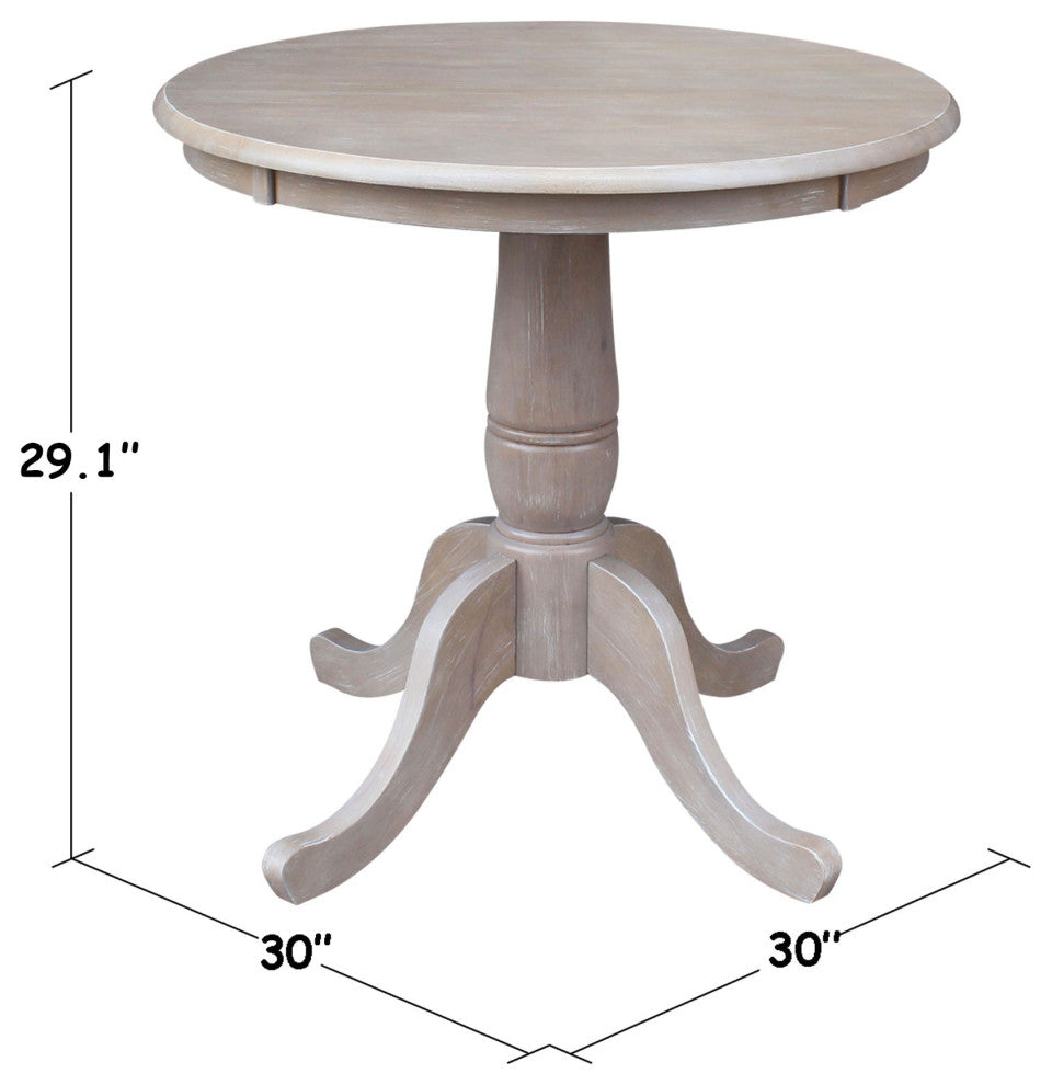 Round Top Pedestal Table, Washed Gray Taupe, 30 Inch Round