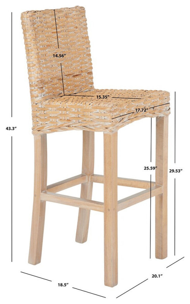 Safavieh Tobie Rattan Bar Stool, White Washed