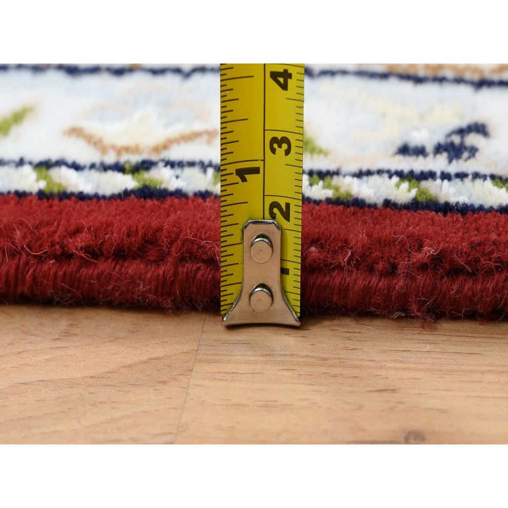 Red, Hand Knotted Nain, 250 KPSI Wool and Silk, Square Oriental Rug, 5'0" x 5'1"