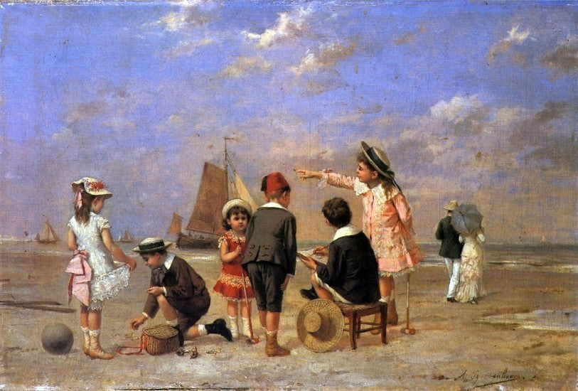 Albert Roosenboom Children on the Beach, 18"x27" Wall Decal Print