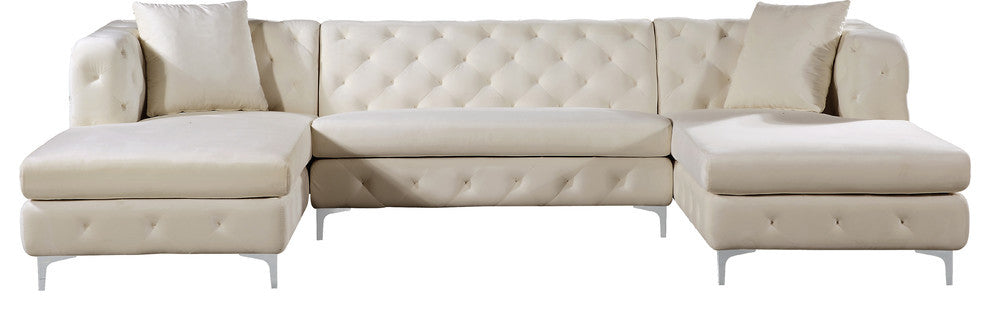 Gail Velvet 3-Piece Sectional, Cream