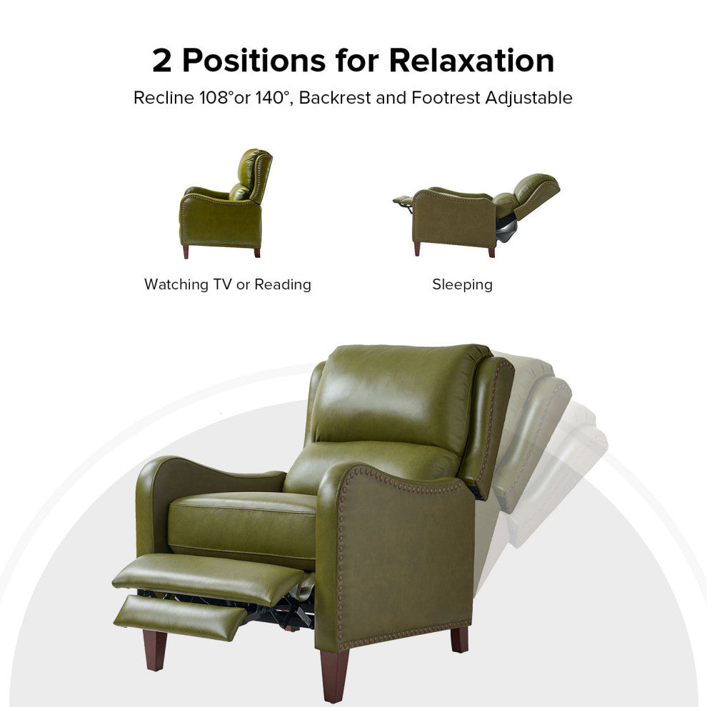 Genuine Leather  Push back Recliner With Wingback, Olive