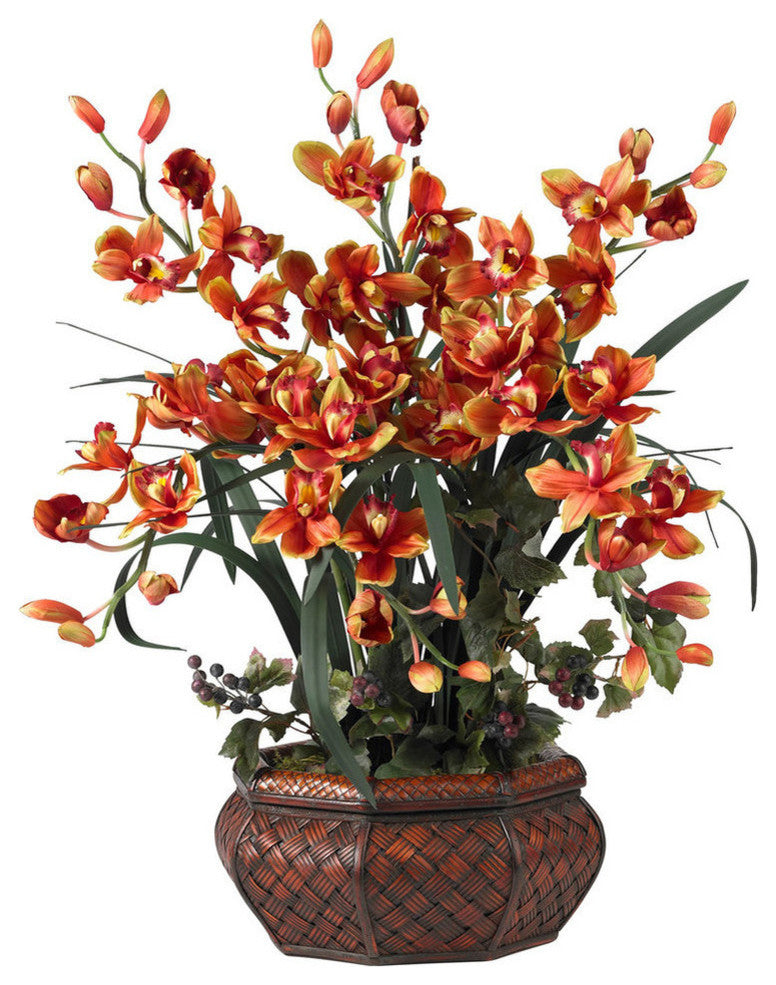 Large Cymbidium Silk Flower Arrangement, Burgundy