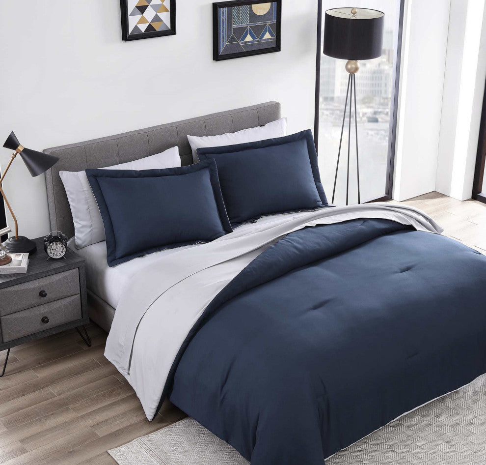 The Nesting Company Chestnut Reversible 7-Pc BIB Comforter Set-Queen-Navy/Gray