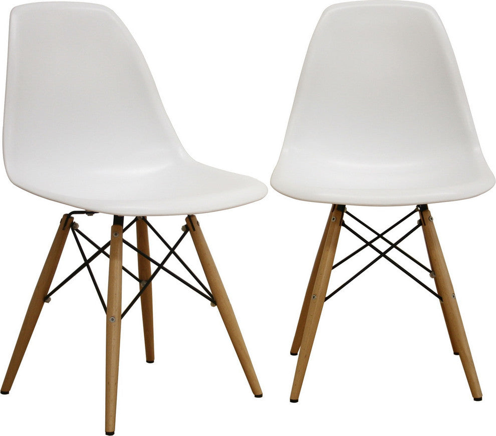 Azzo White Plastic Mid-Century Modern Shell Chair, Set of 2