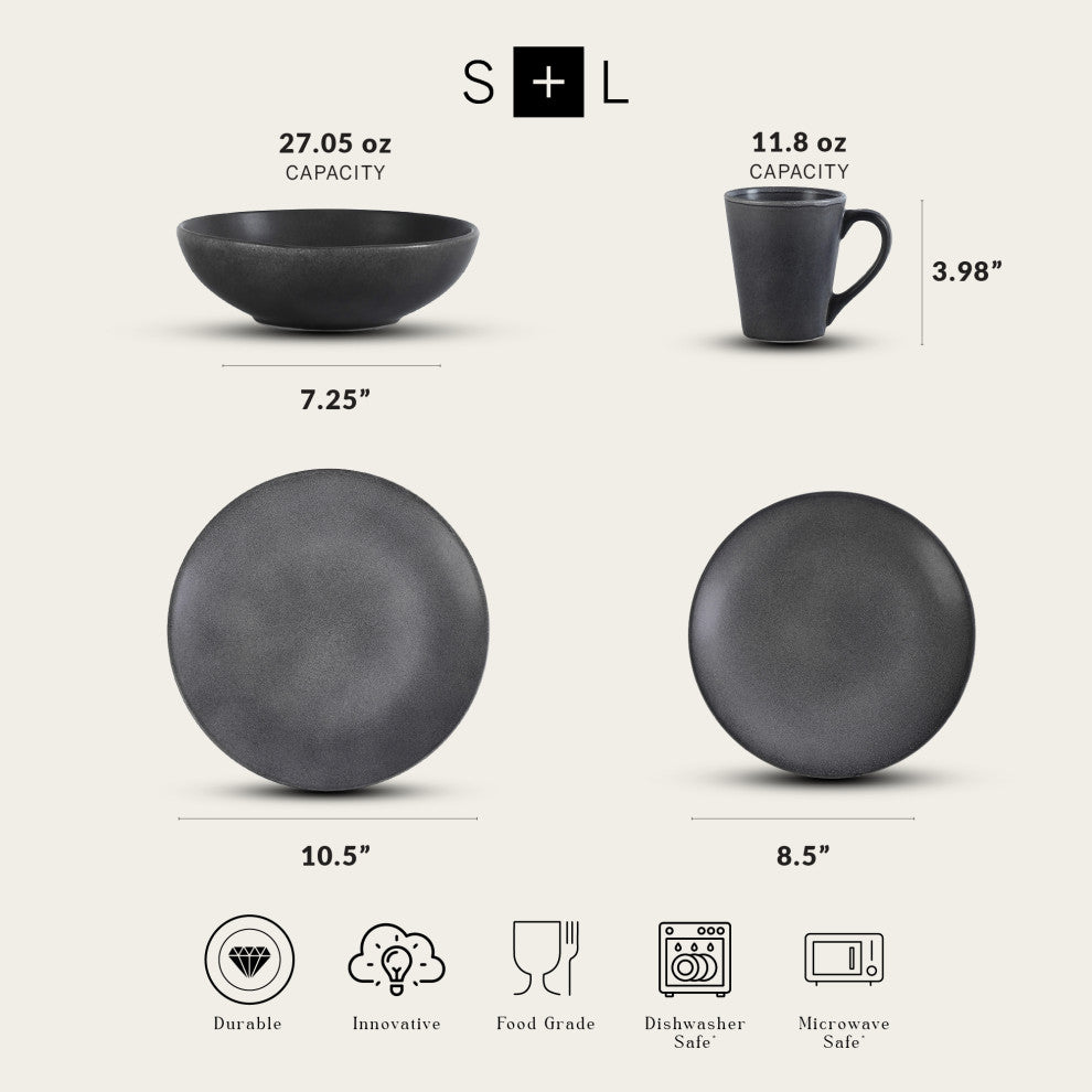 Stone Lain Grao Stoneware Dinnerware Set, Gray, 16-Piece