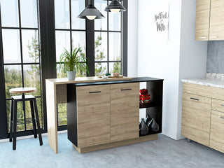 Aspen Kitchen Island with 2 Open Shelves and Drawer, Black/ Light Oak