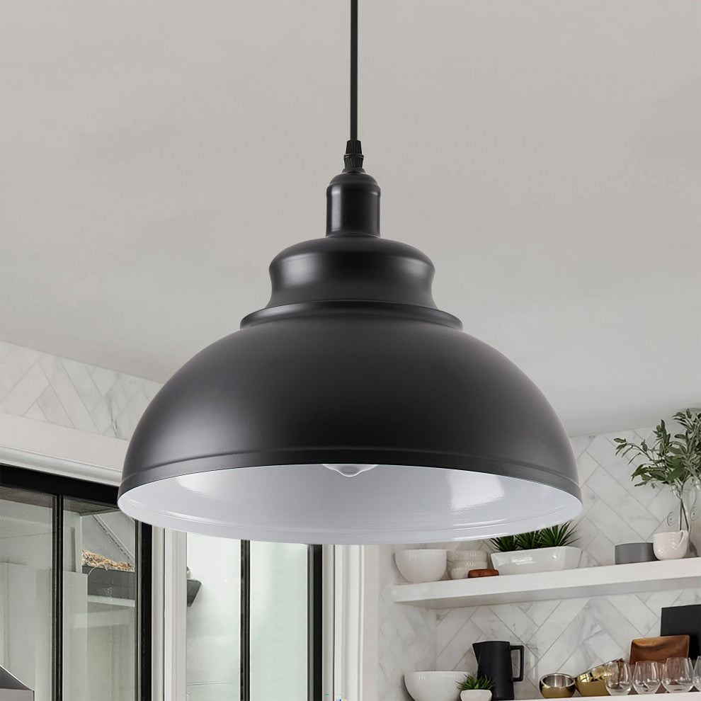 Industrial Black 1-Light Pendant Light With Metal Shade