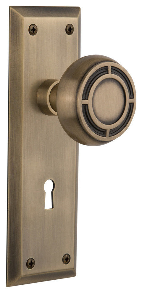 Single New York Plate With Round Clear Mission Knob, Antique Brass