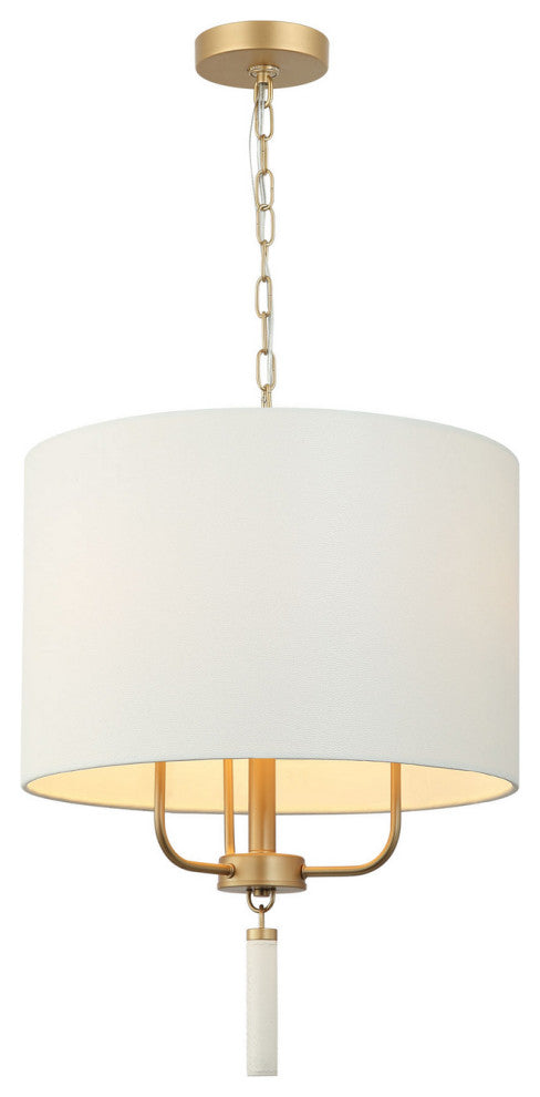 Secret Agent 3-Light Pendant, Painted Gold/White Leather
