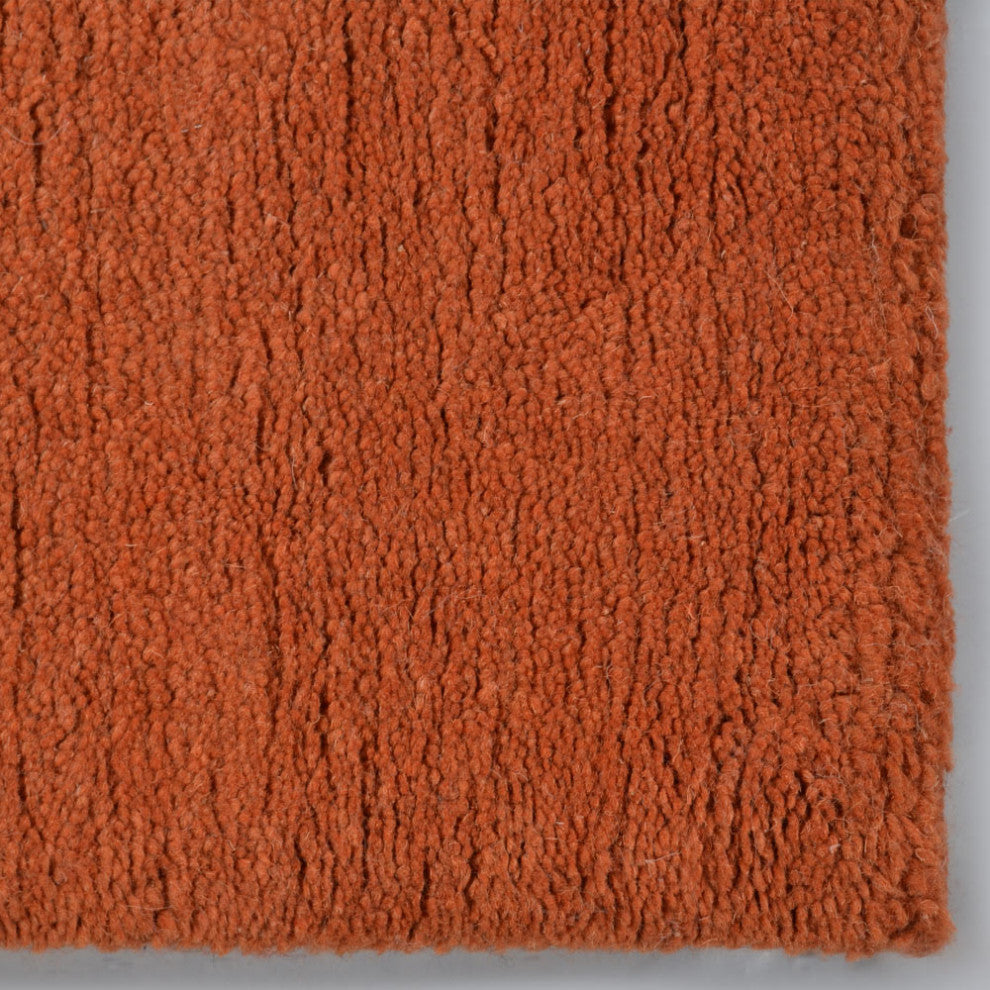 Hand Knotted Tibbati Wool Area Rug Solid Dark Orange