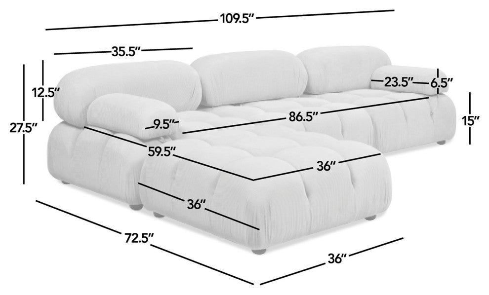 Marcel 109.5" Modular Sectional, Ivory White Boucle