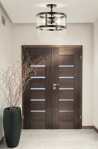 Herndon 2-Light 15" Iron/Glass Modern LED Flush Mount, Black by JONATHAN  Y