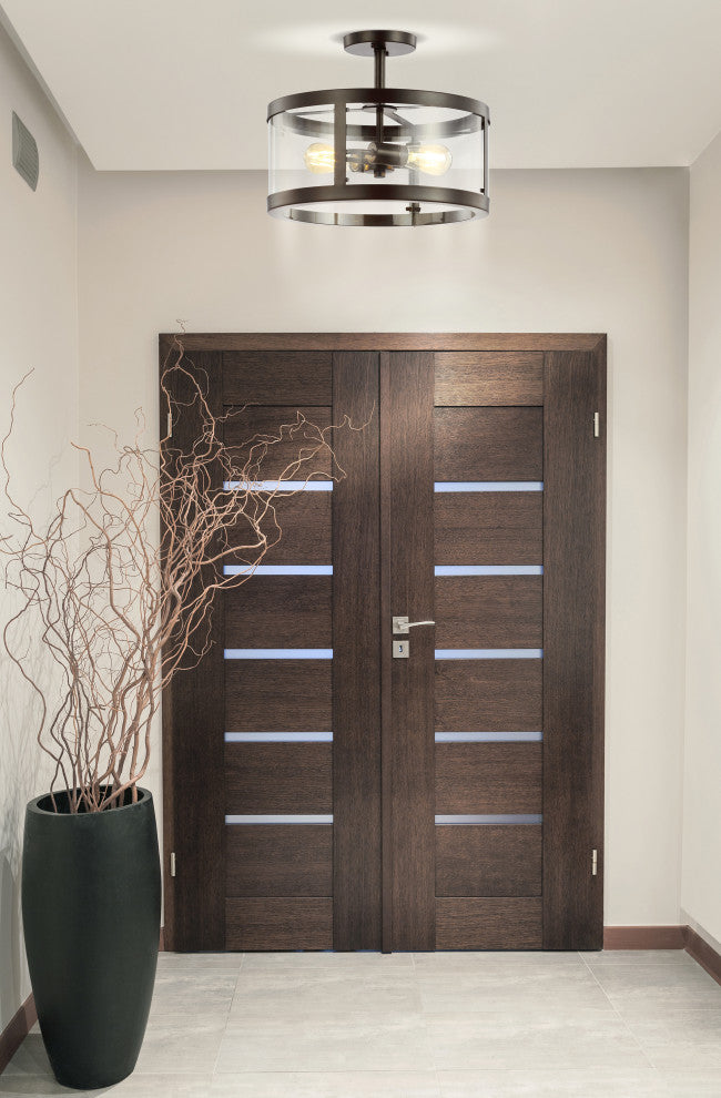 Herndon 2-Light 15" Iron/Glass Modern LED Flush Mount, Black by JONATHAN  Y