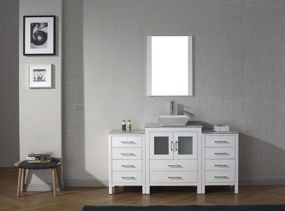 Virtu Dior 64" Single Bathroom Vanity, White With Faucet and Mirror
