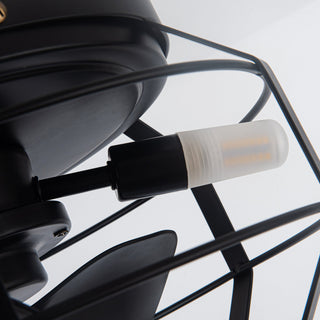 12 in Black Flush Mount Caged DC Motor Ceiling Fan with Light Kit and Remote