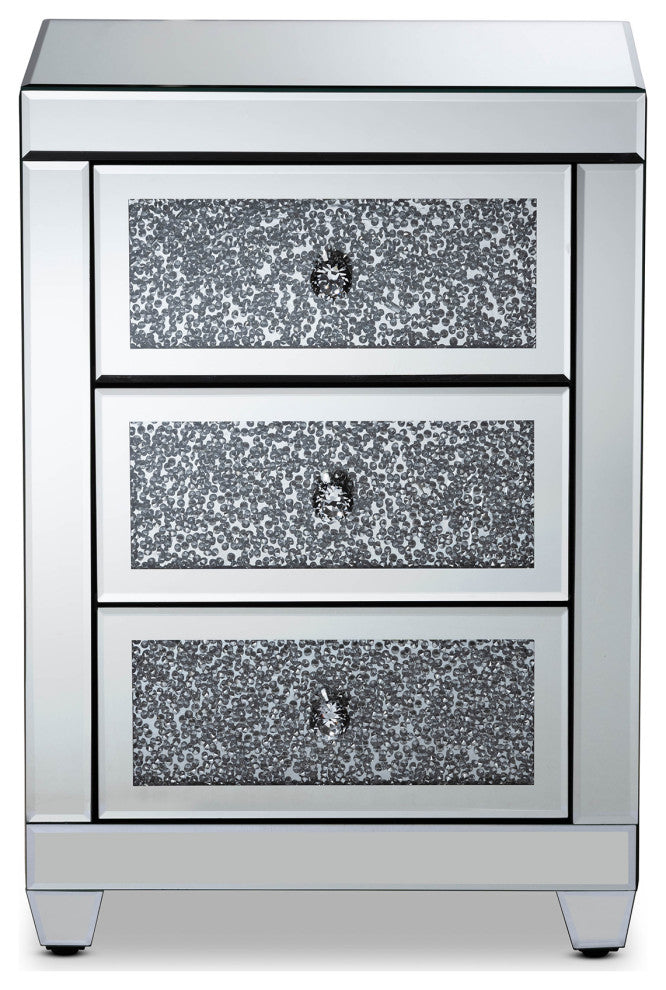 Ralston Contemporary Glam and Luxe Mirrored 3-Drawer Nightstand