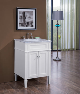 Home Living Vanity with Carrara White Marble Countertop, White, 24", Single Sink
