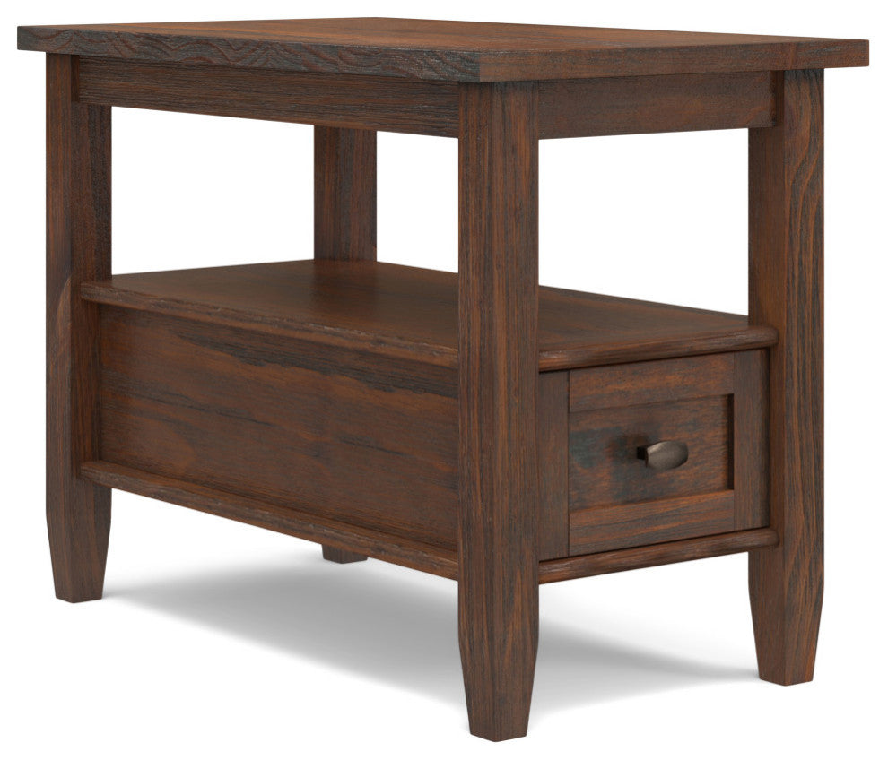 Warm Shaker Solid Wood 14" Rustic Narrow Side Table, Distressed Charcoal Brown