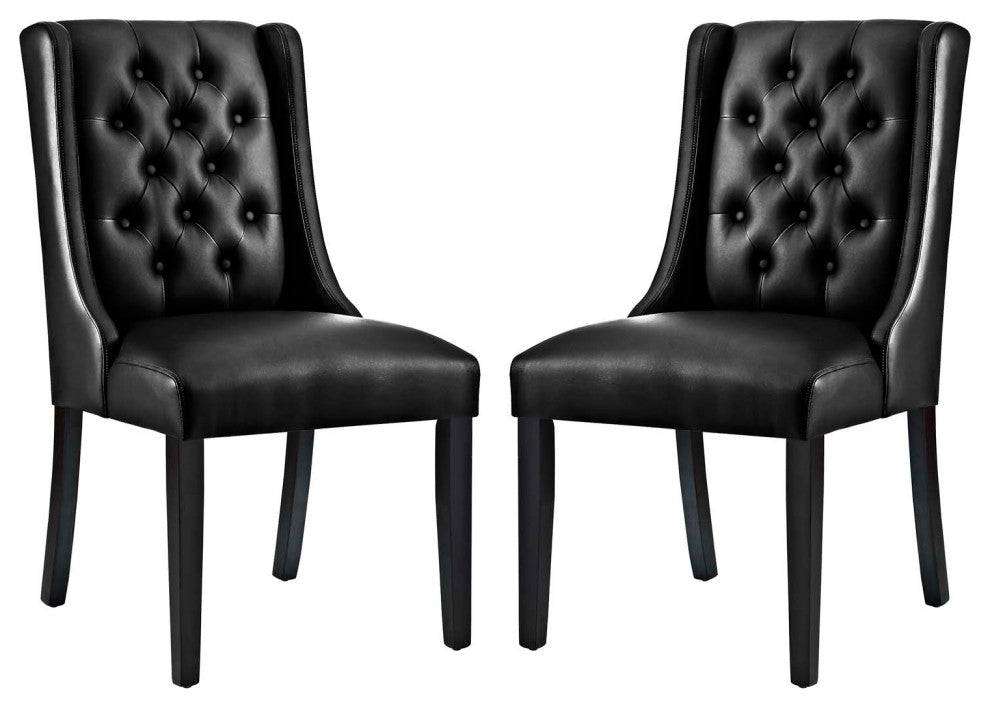 Side Dining Chair, Set of 2, Faux Leather, Black, Modern, Cafe Bistro Restaurant