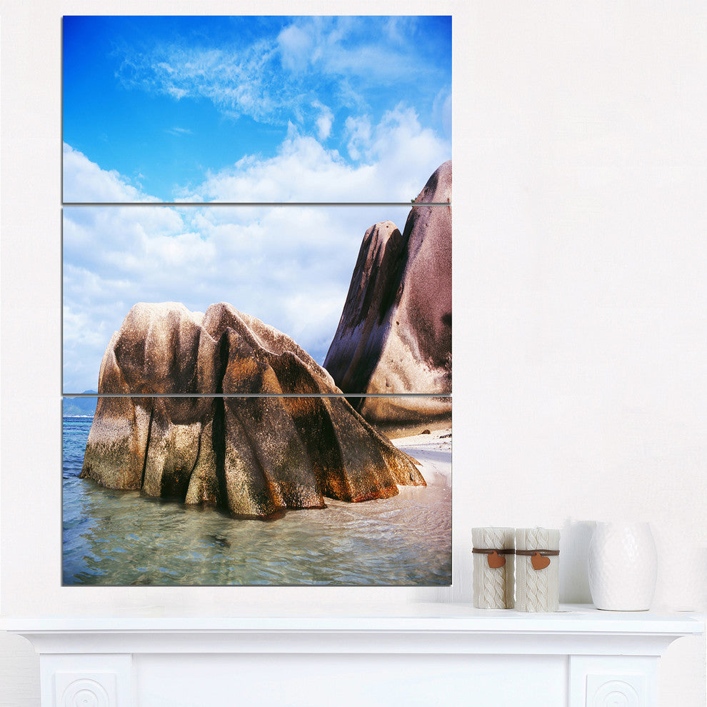 "Massive Rocks in Seychelles Beach" Metal Wall Art, 3 Panels, 28"x36"