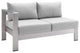 Shore Sunbrella Fabric Aluminum Outdoor Patio Left-Arm Loveseat Silver Gray