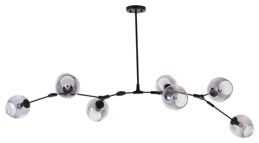 Black Metal Chandelier With Smoke Glass Shades, Black