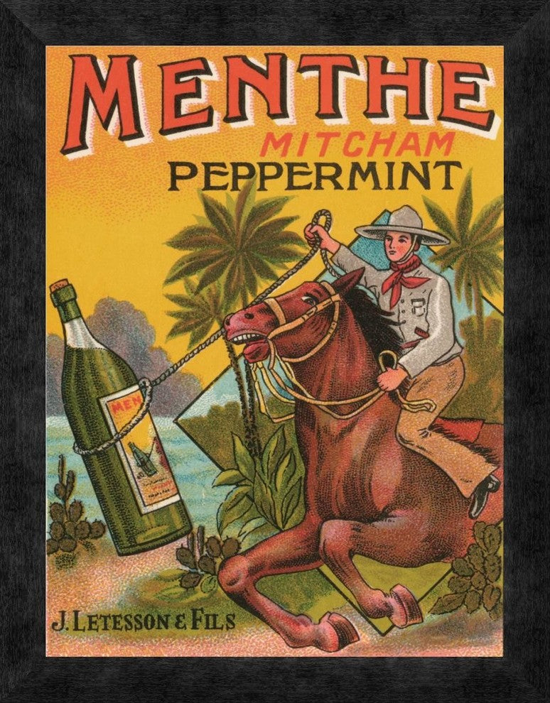 "Menthe Peppermint" Framed Canvas Giclee by Vintage Booze Labels, 14"x18"