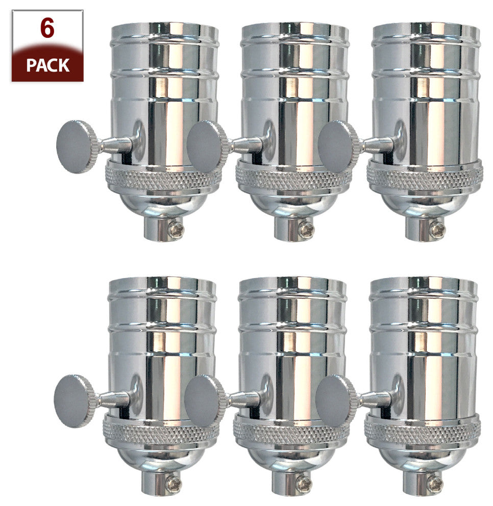 Royal Designs, Inc. On/Off Turn Knob Lamp Socket, Polished Nickel, Set of 6