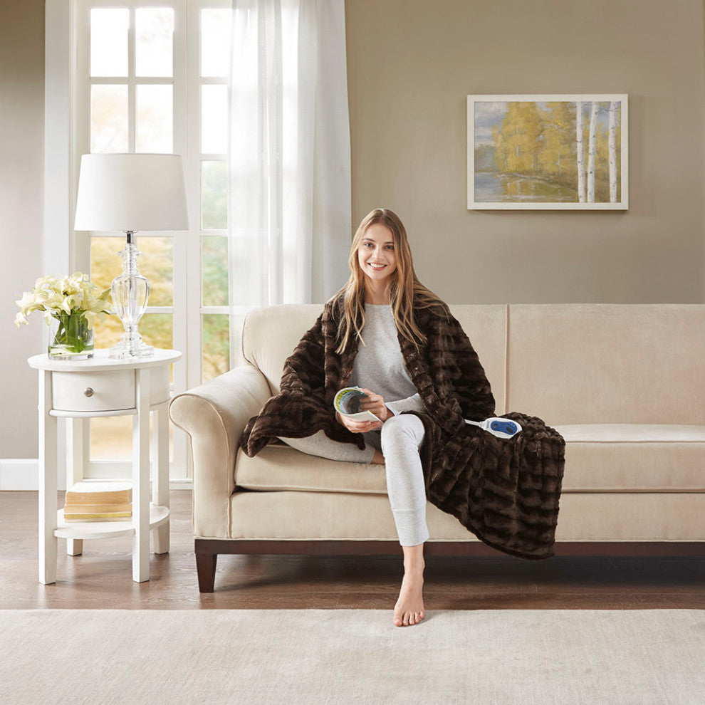 Beautyrest Heated Duke Faux Fur Heated Throw, Brown