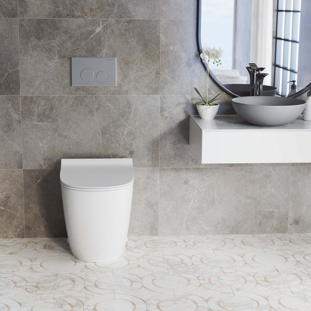 St. Tropez Back to Wall Concealed Tank Toilet Bowl Bundle, Glossy White