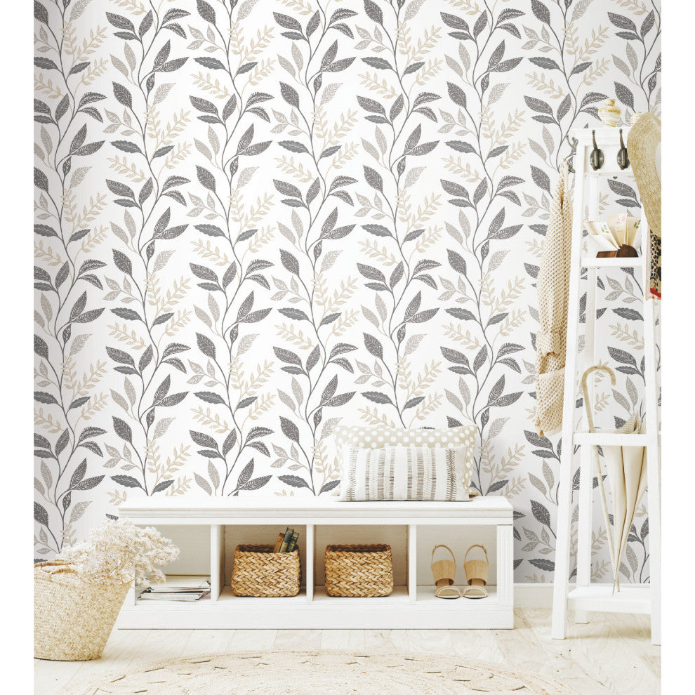 Gray and Taupe Cottage Vine Peel and Stick Wallpaper