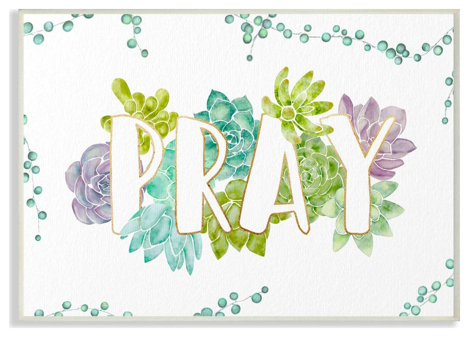 Stupell Industries Pray Succulent Flowers Green Purple, 10 x 15