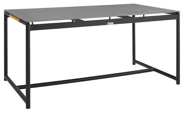Crown Black Aluminum and Teak Outdoor Dining Table With Stone Top